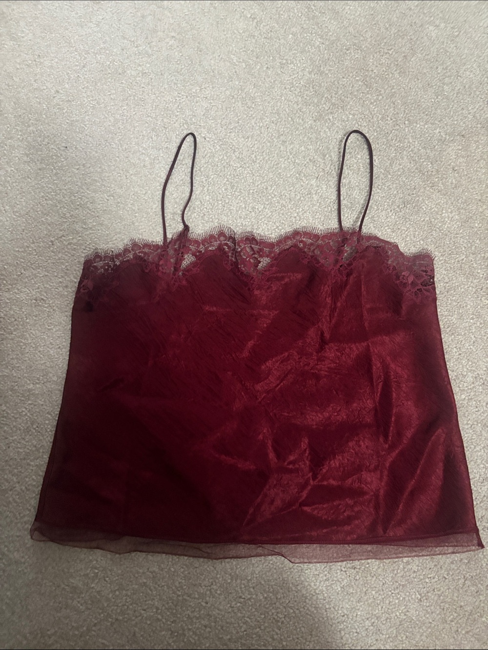 Lace-Trim Burgundy Cami Top
